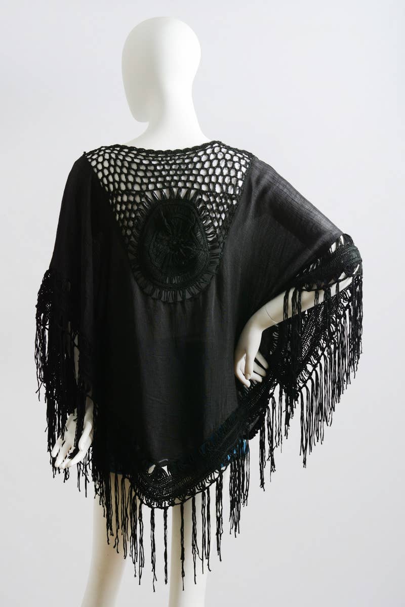 Bohemian Fringe Tassel Kimono with Crochet Medallion 🌿