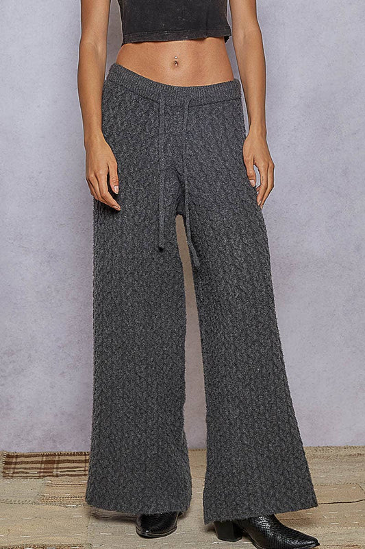 Cable Knit Detail Adjustable Drawstring Sweater Pants