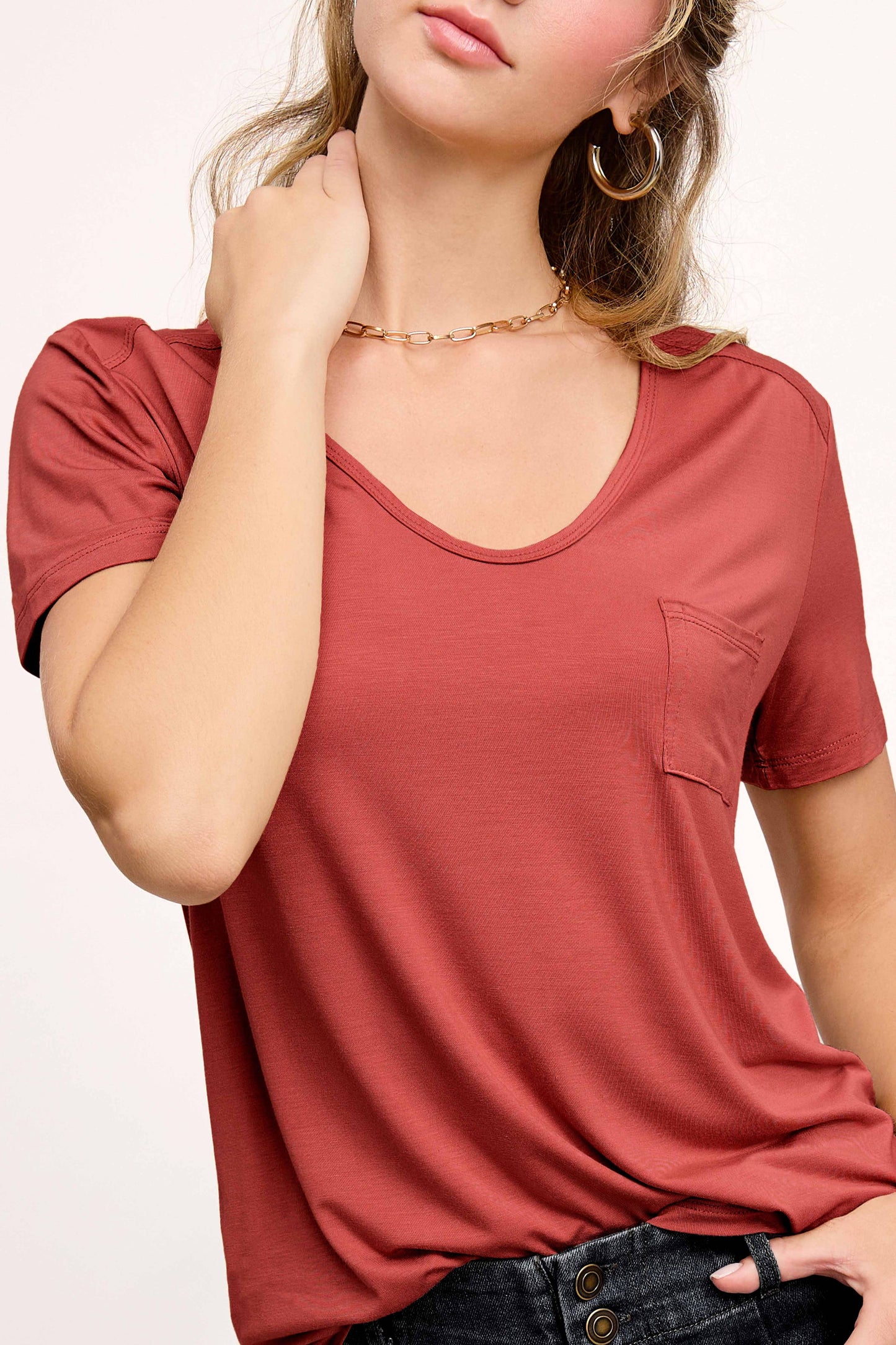 Super Soft Front Pocket Short Sleeve Basic Top