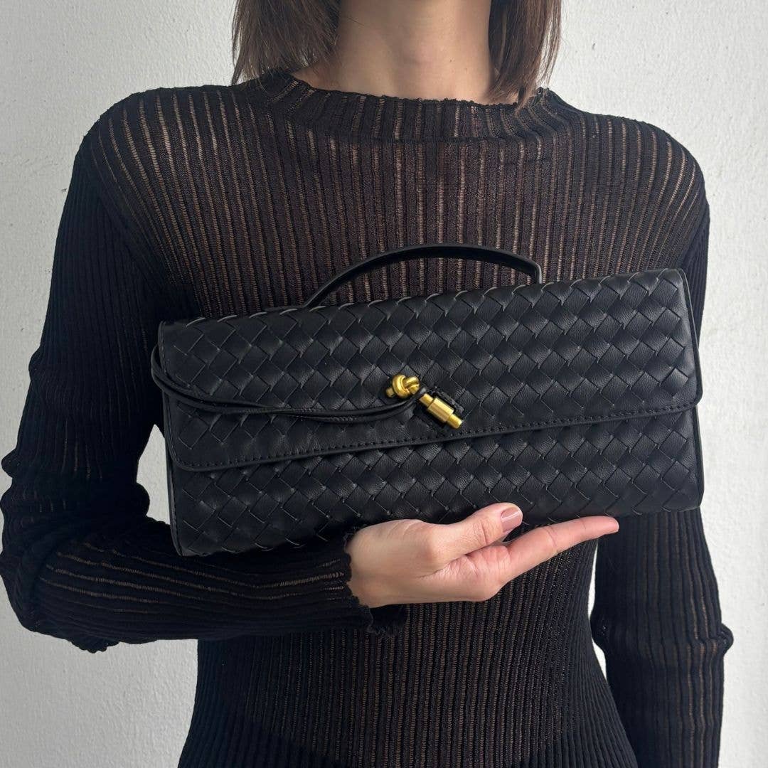 Black Woven Baguette Bag