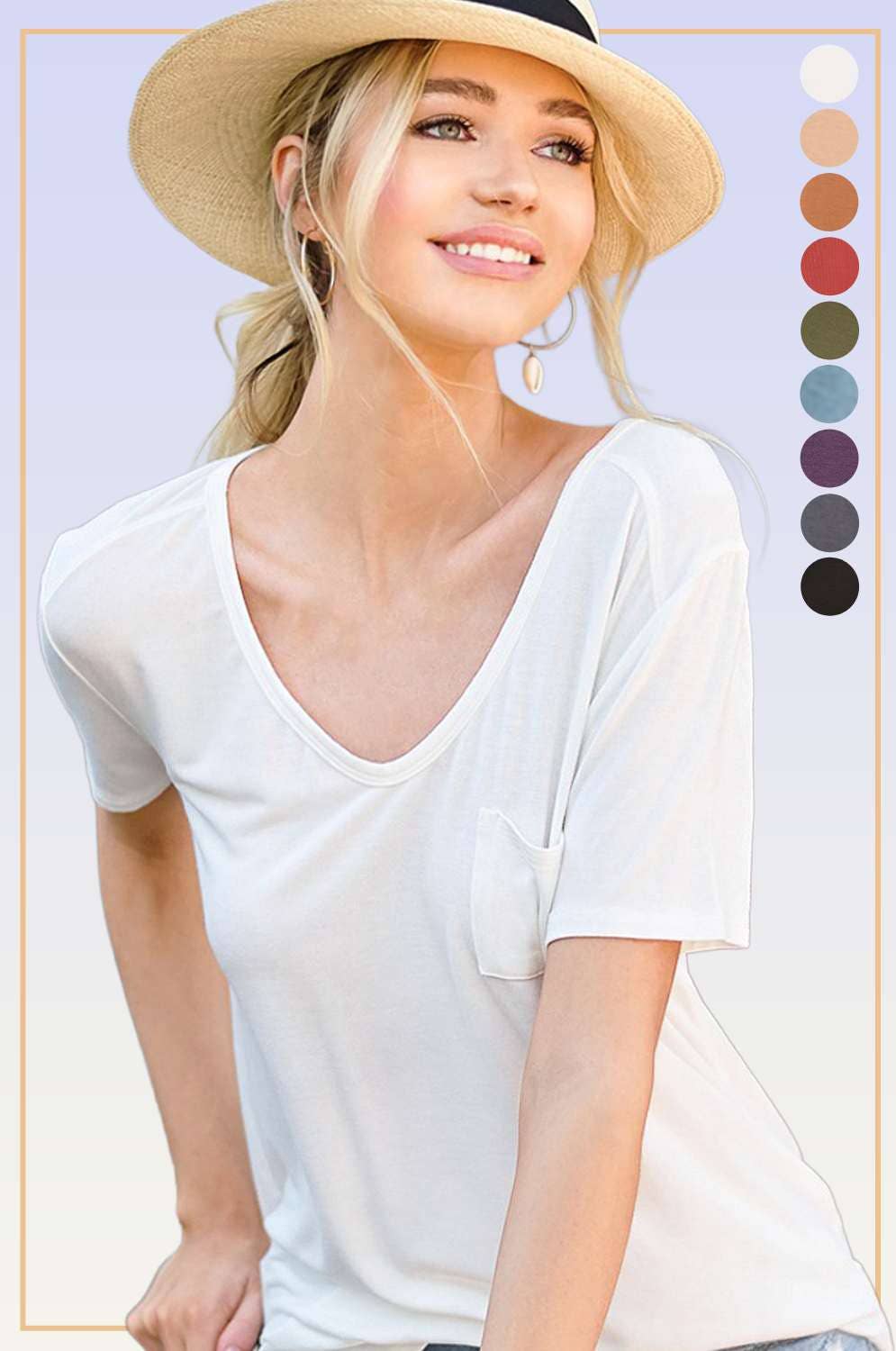 Super Soft Front Pocket Short Sleeve Basic Top