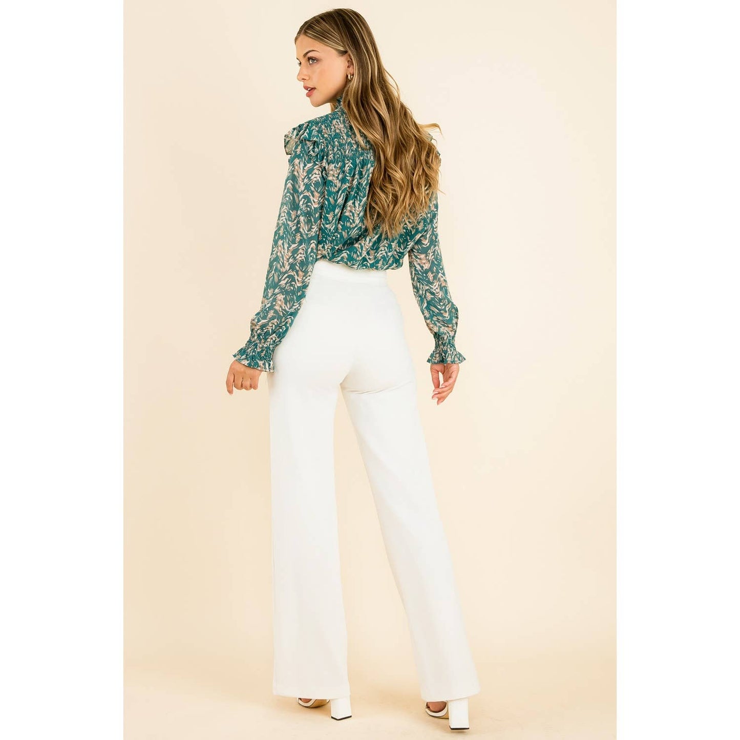 Smocked Print Blouse
