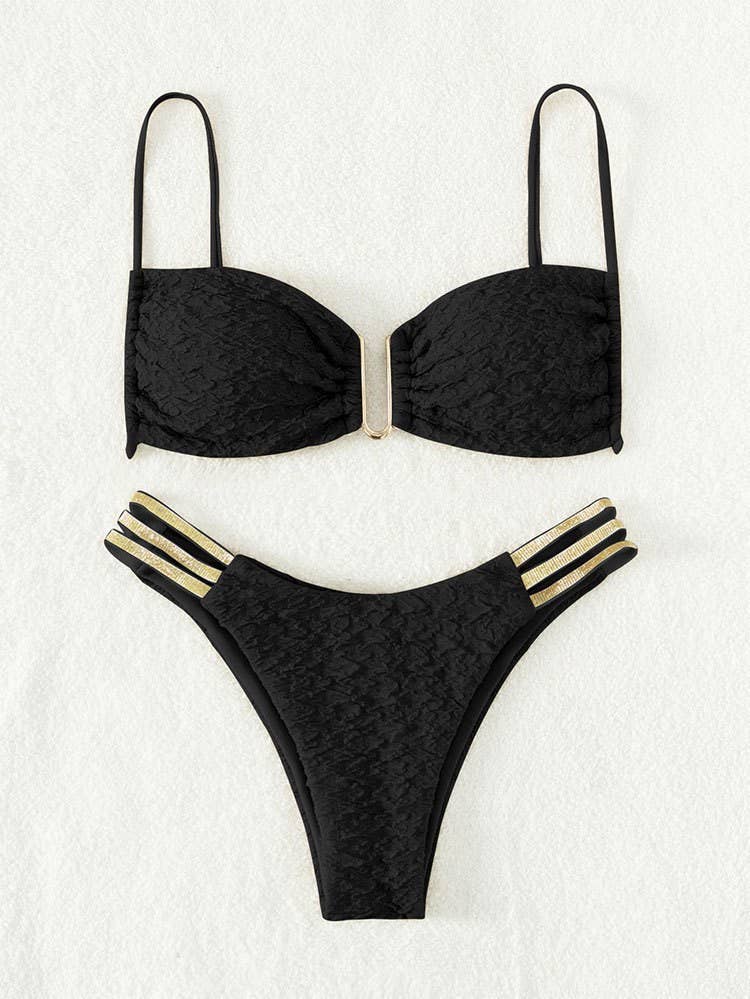2 Piece Solid Color Back Tie Swimsuit