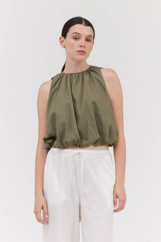 Olive Bubble Cropped Top