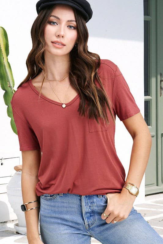 Super Soft Front Pocket Short Sleeve Basic Top