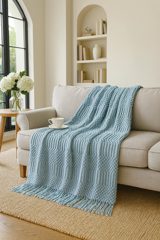 Aqua Waffle Stripe 50x60 Inch Throw Blanket