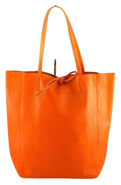 Orange Italian Basic Leather Tote Bag