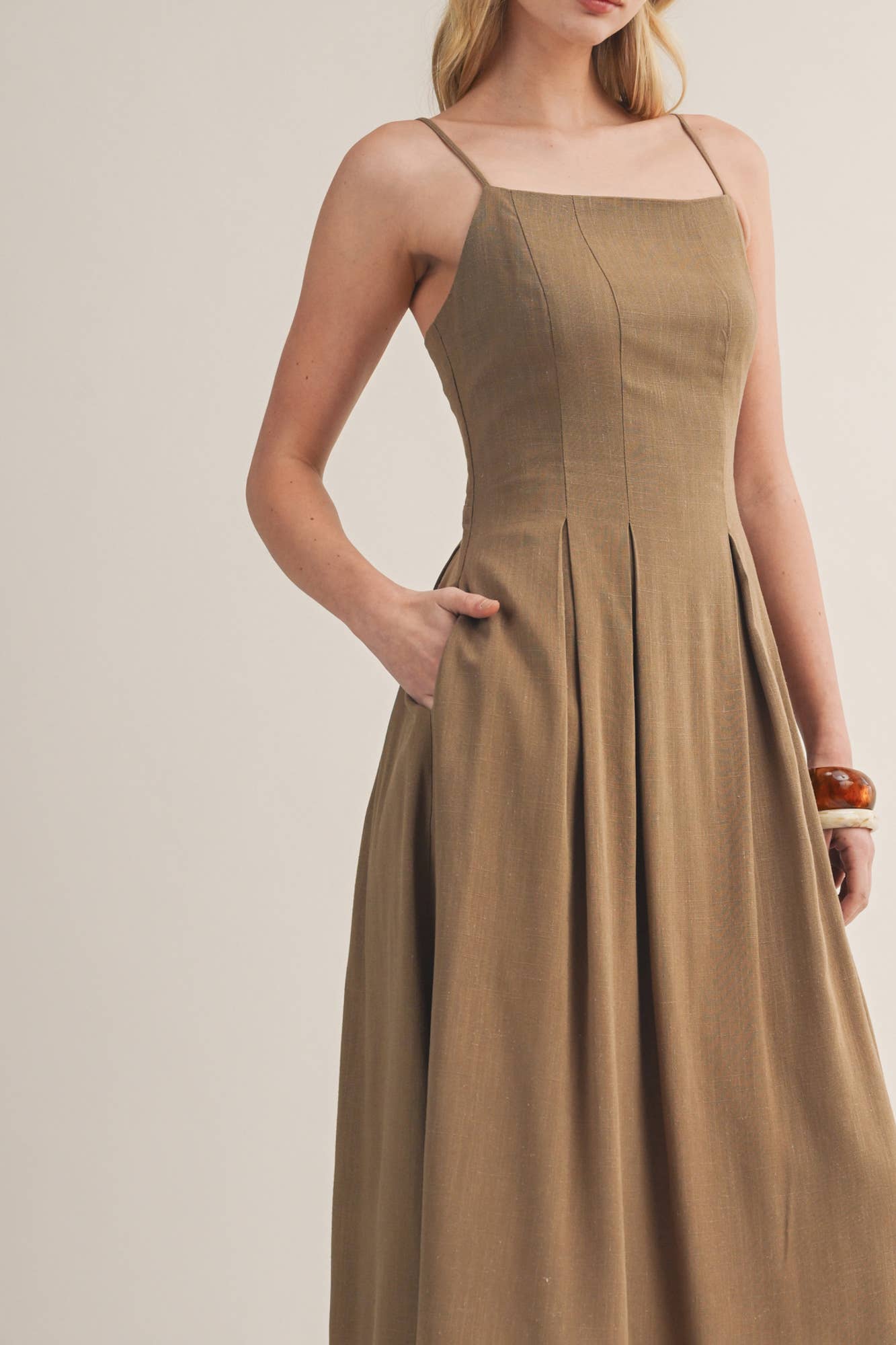 PLEATED TUCK CAMI DRESS