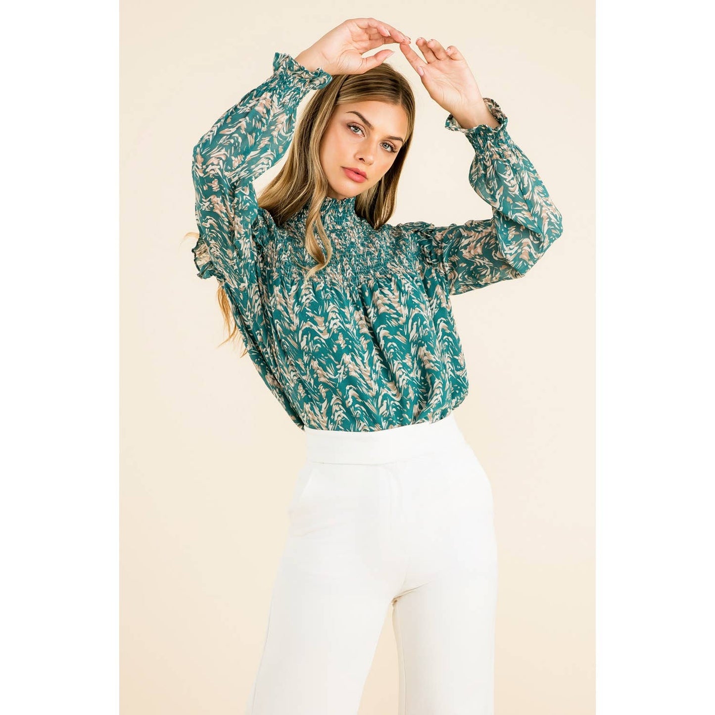 Smocked Print Blouse
