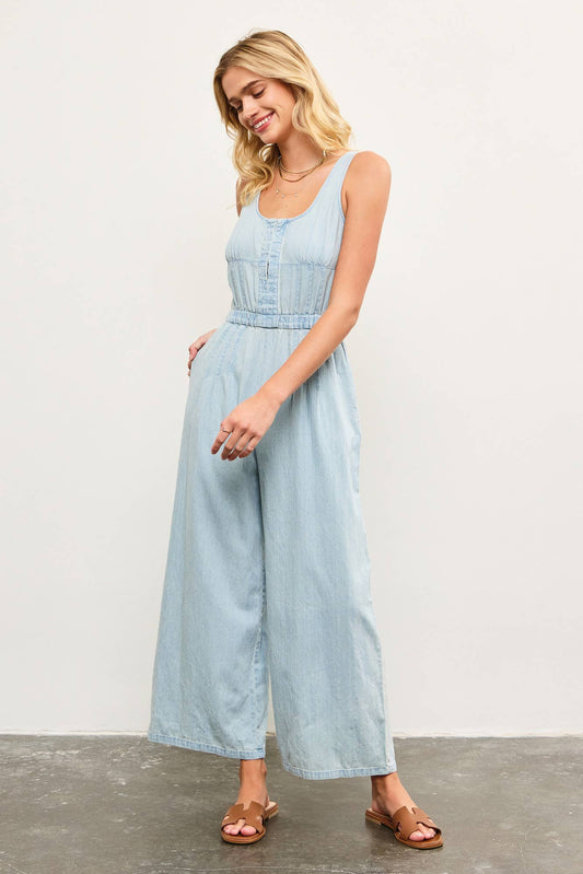 Tied Back Denim Jumpsuit