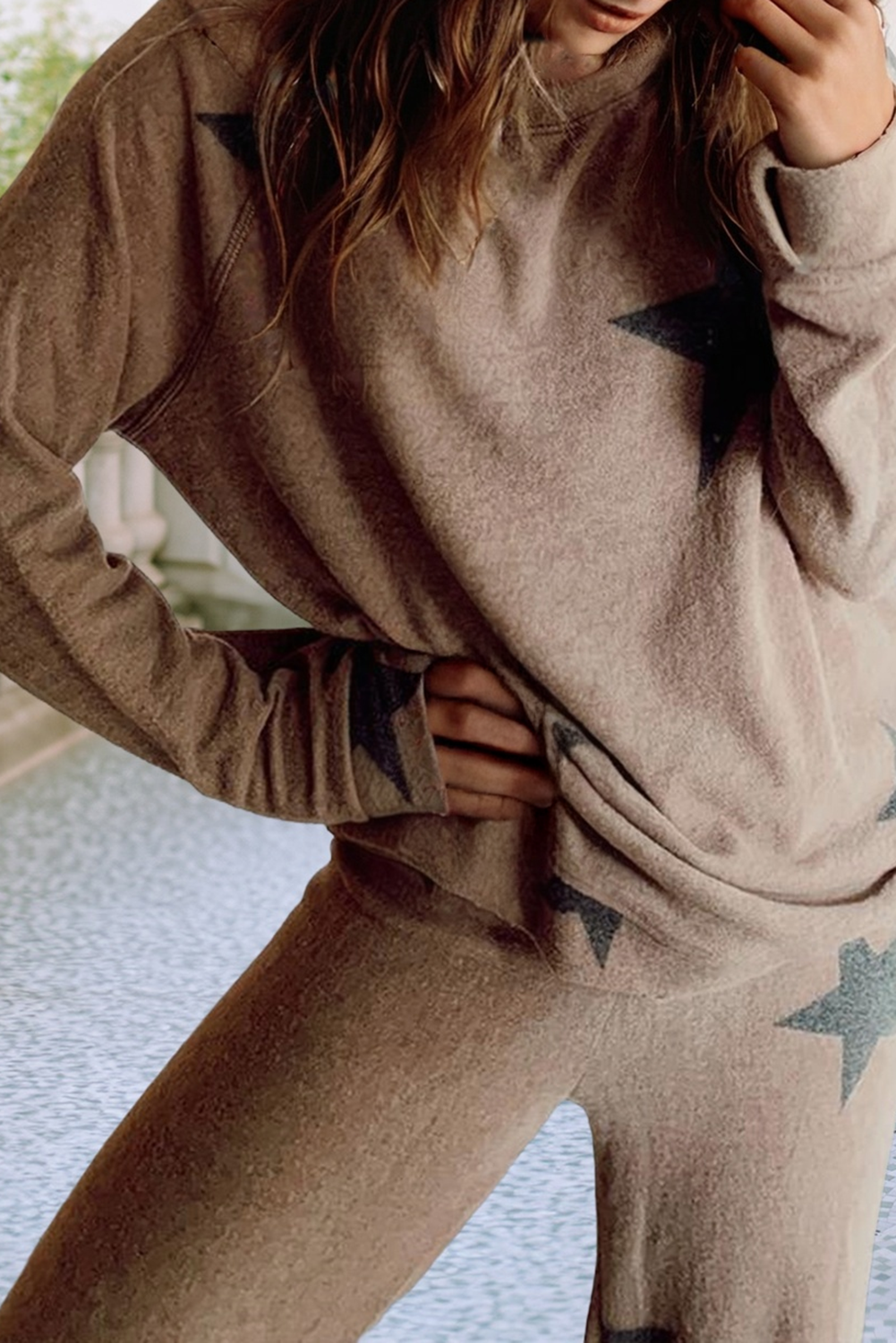 Retro Star Long Sleeve Drawstring Wide Leg 2pcs Pajamas