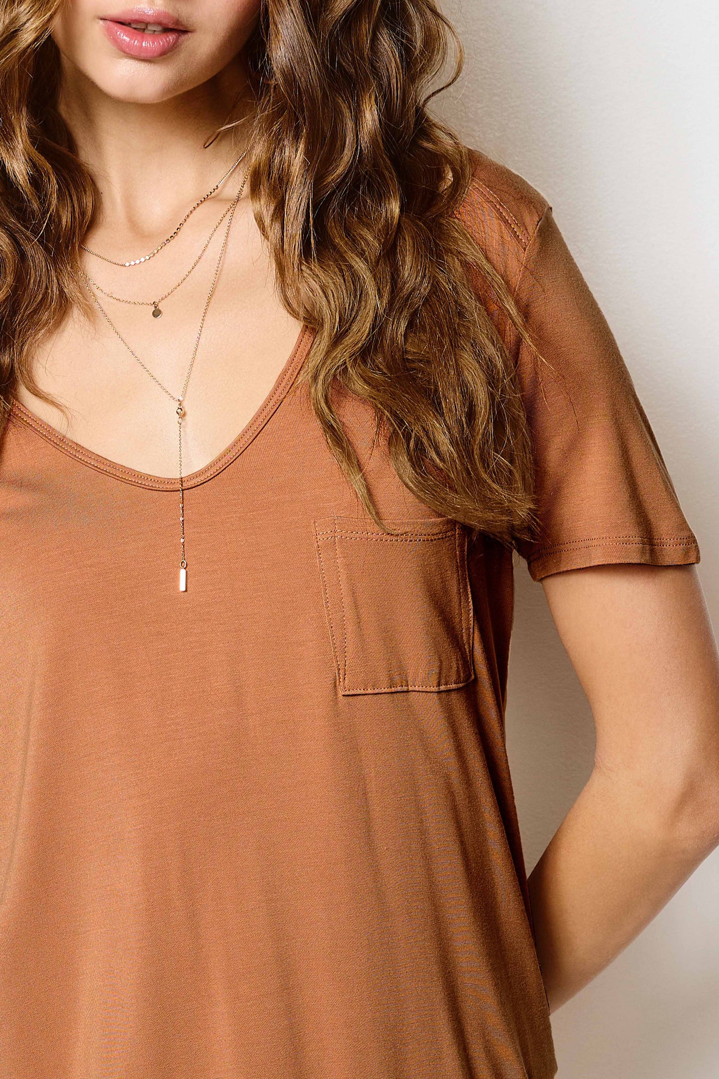 Super Soft Front Pocket Short Sleeve Basic Top