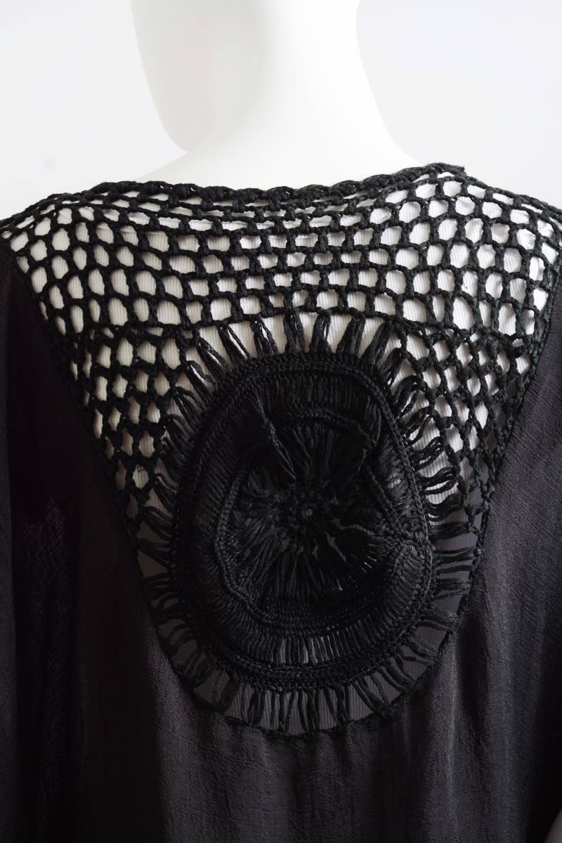 Bohemian Fringe Tassel Kimono with Crochet Medallion 🌿