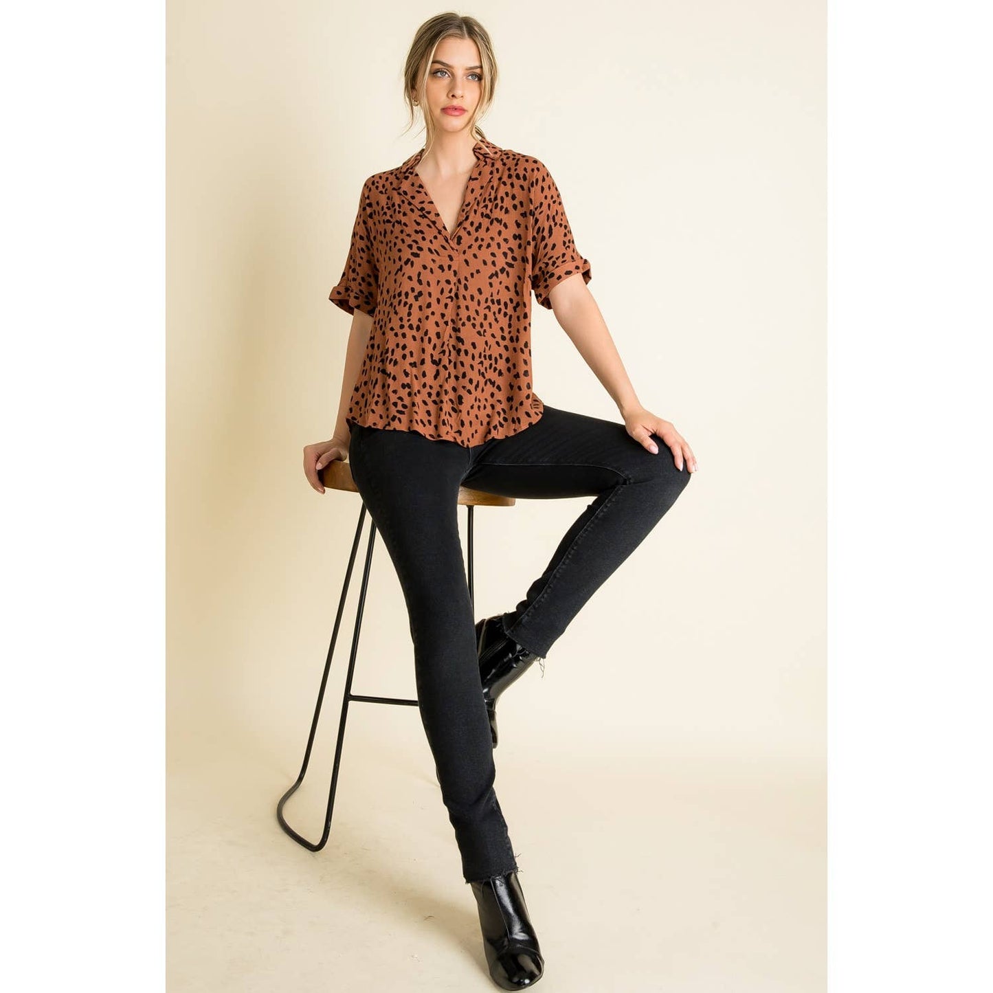 Collared Print Blouse