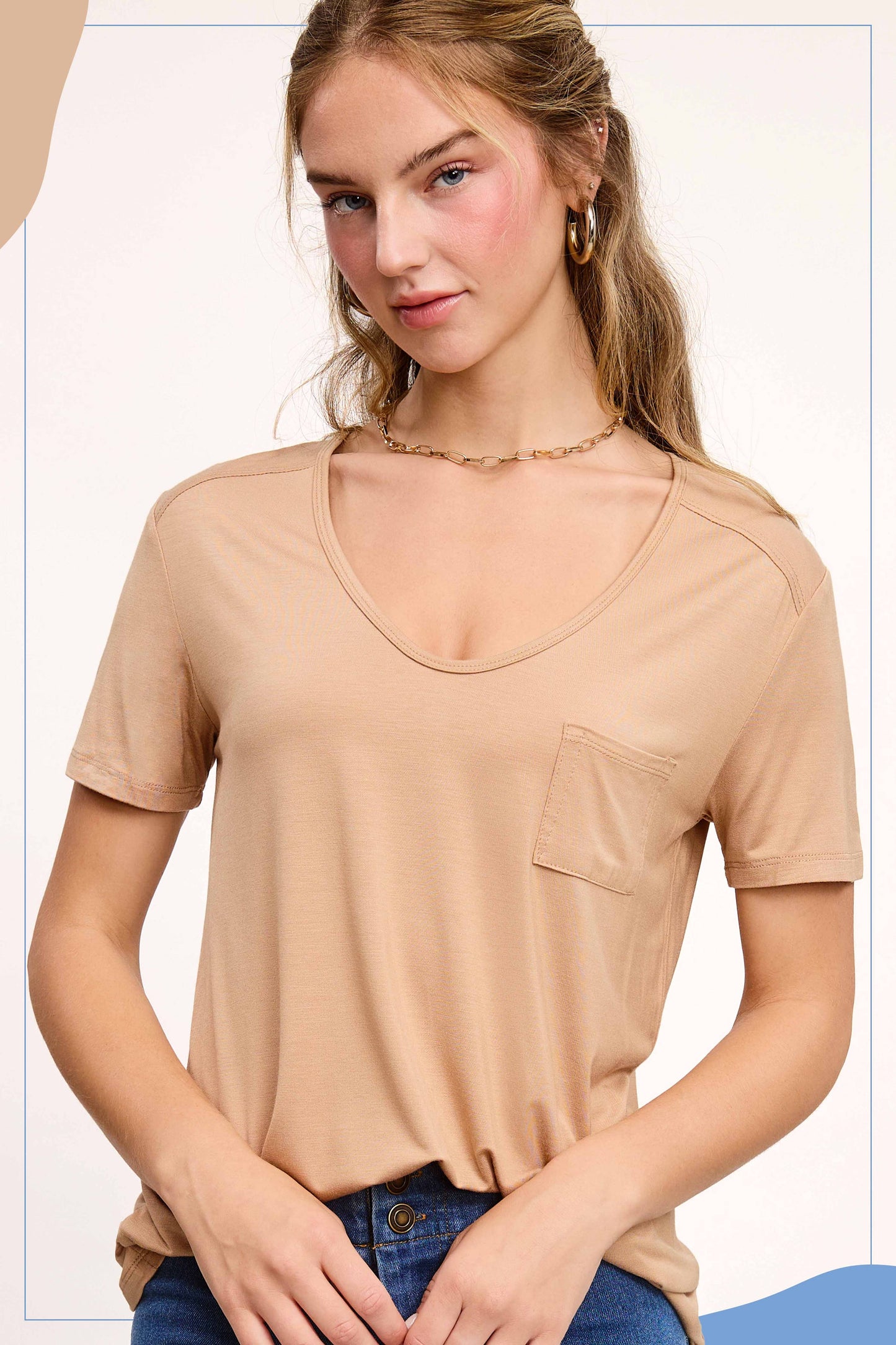 Super Soft Front Pocket Short Sleeve Basic Top