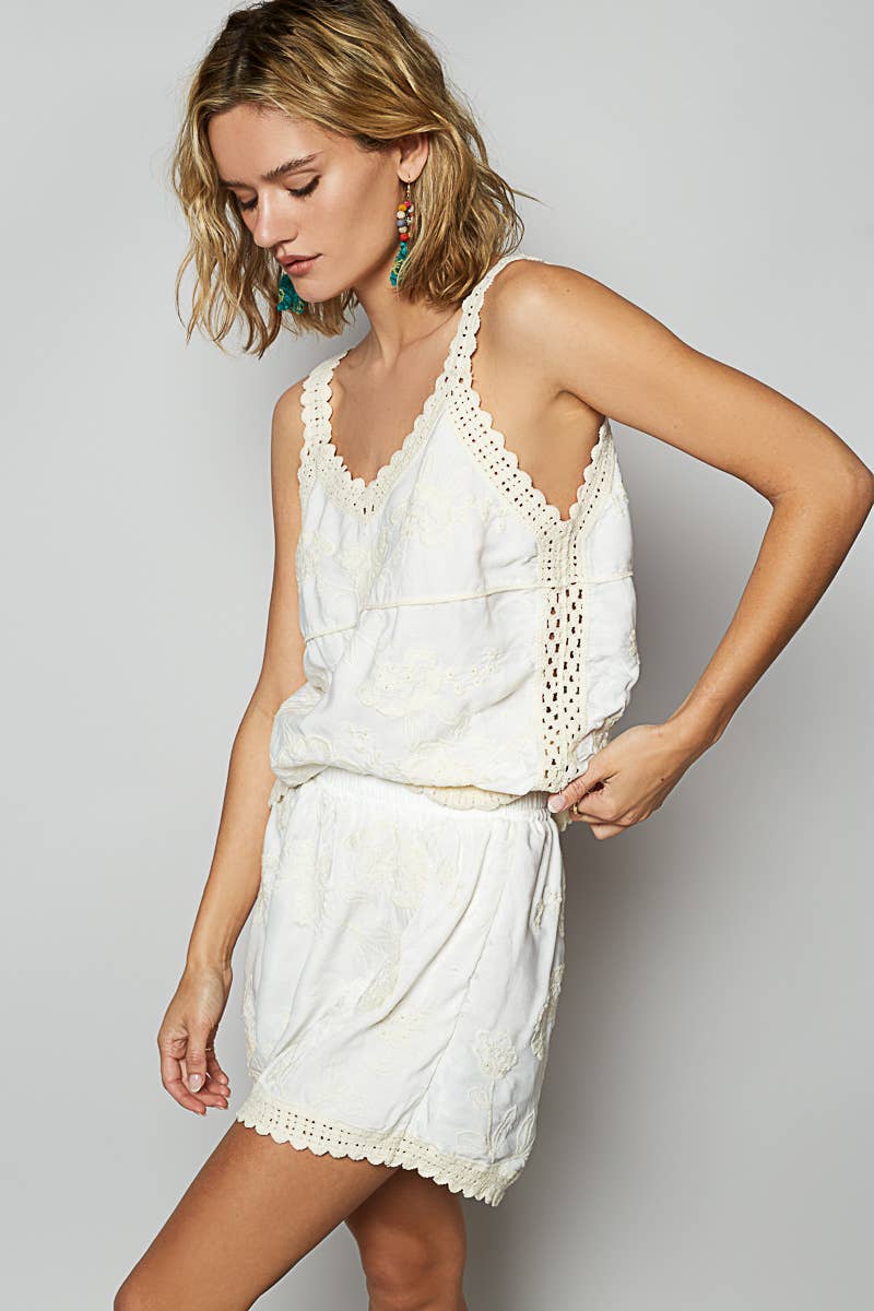 V-neck sleeveless embroidered floral top