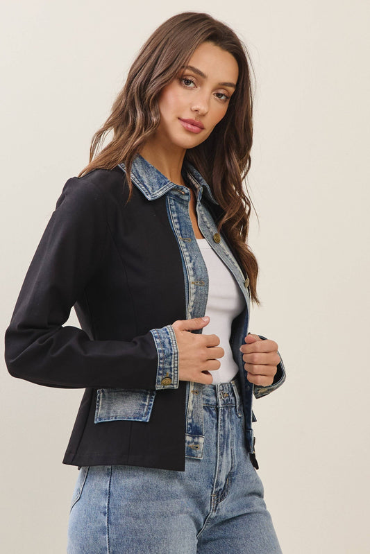Layered Look Denim Trim Jacket