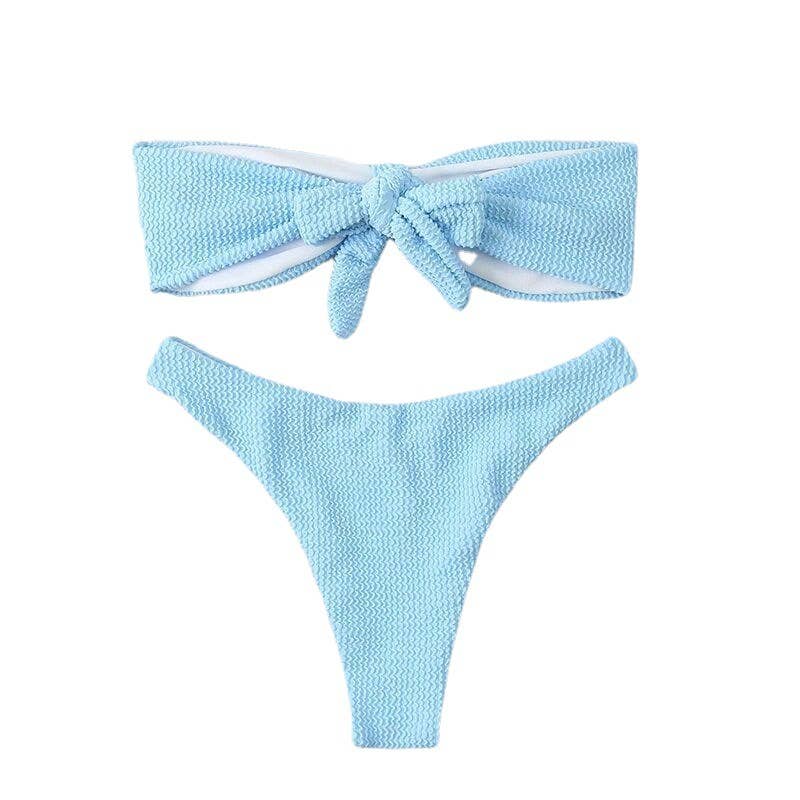 2 Piece Solid Color Back Tie Swimsuit