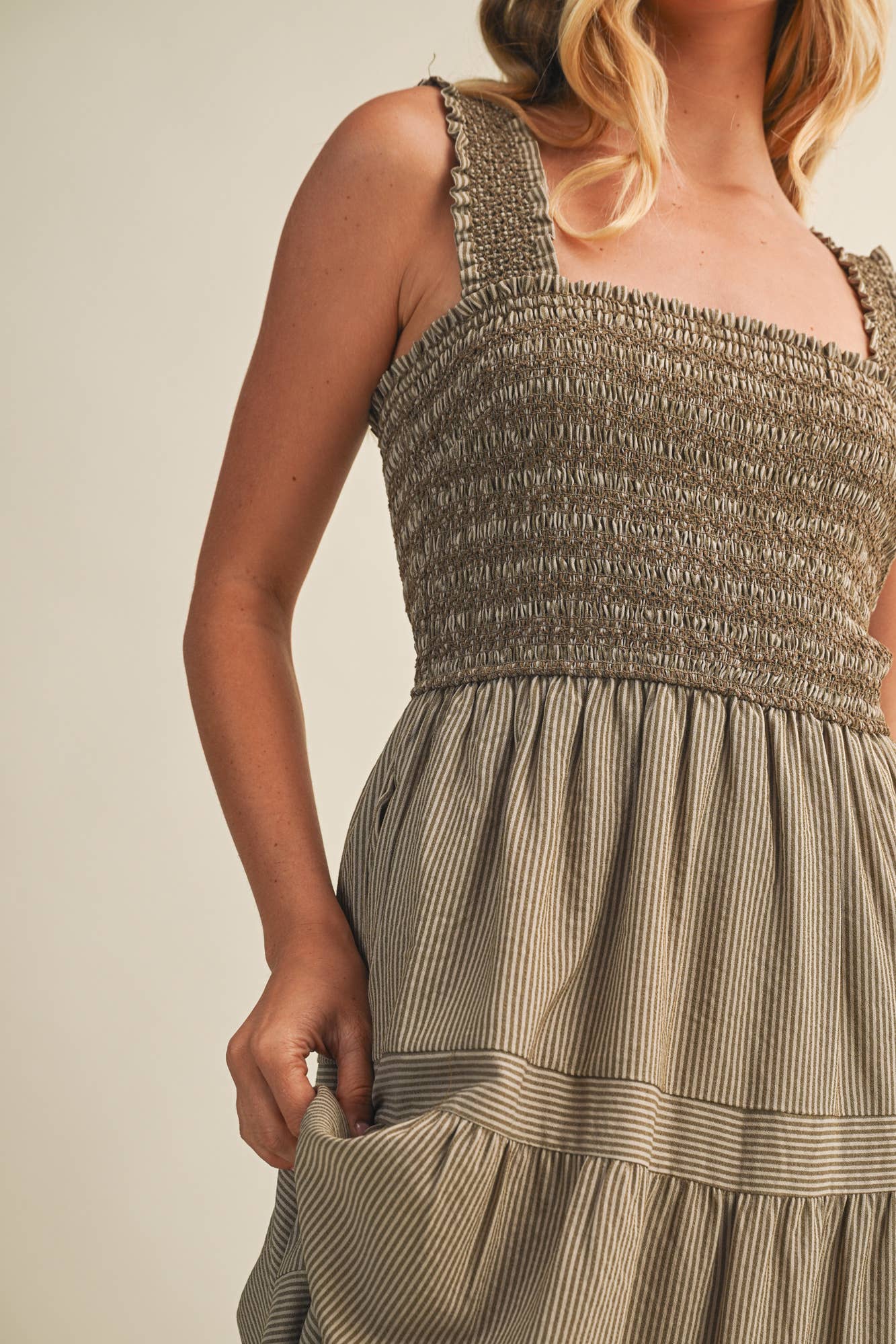 Square Neck Smocked Tiered Maxi Dress
