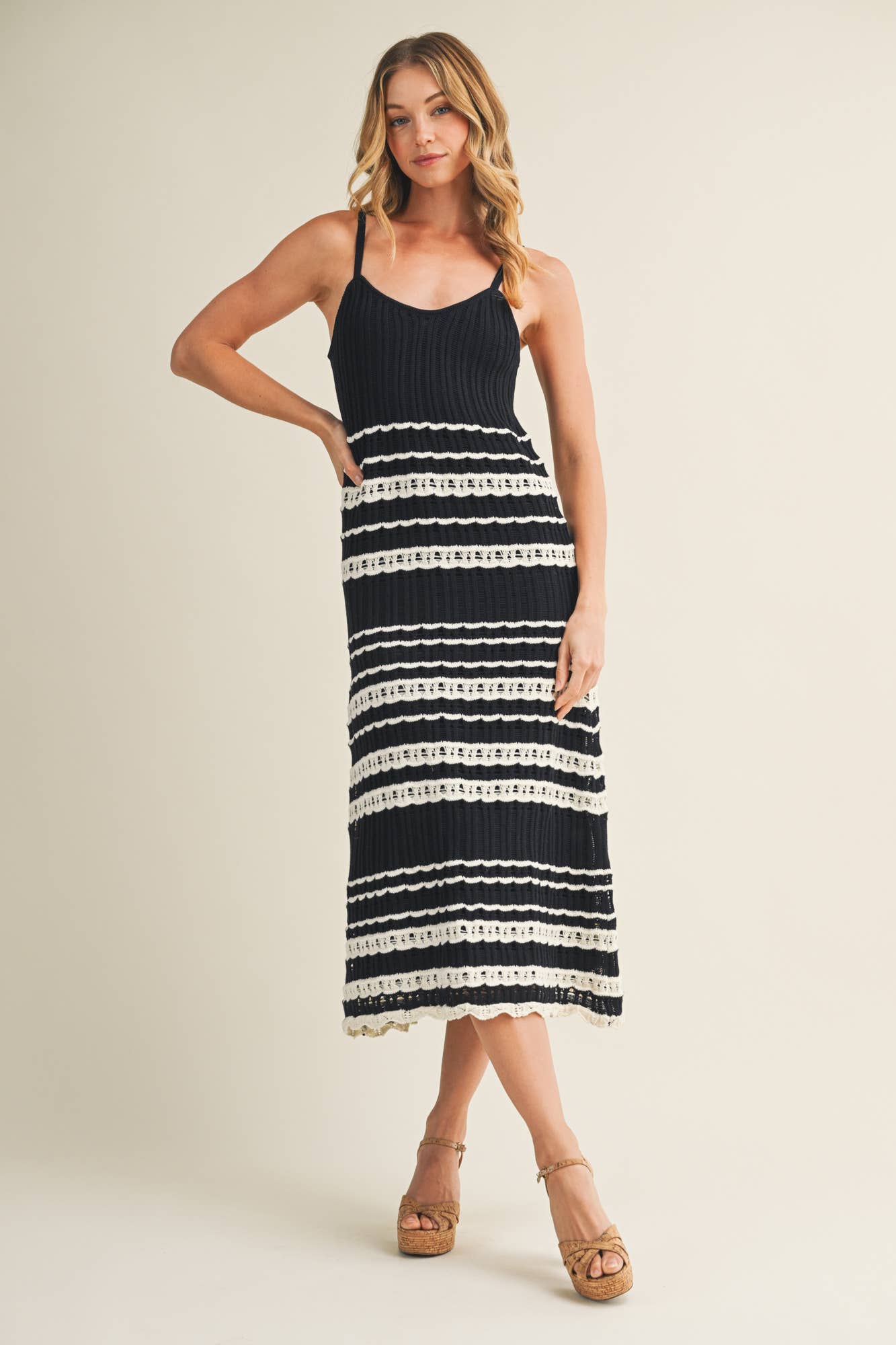 Crochet Lace Inset Ribbed Dress