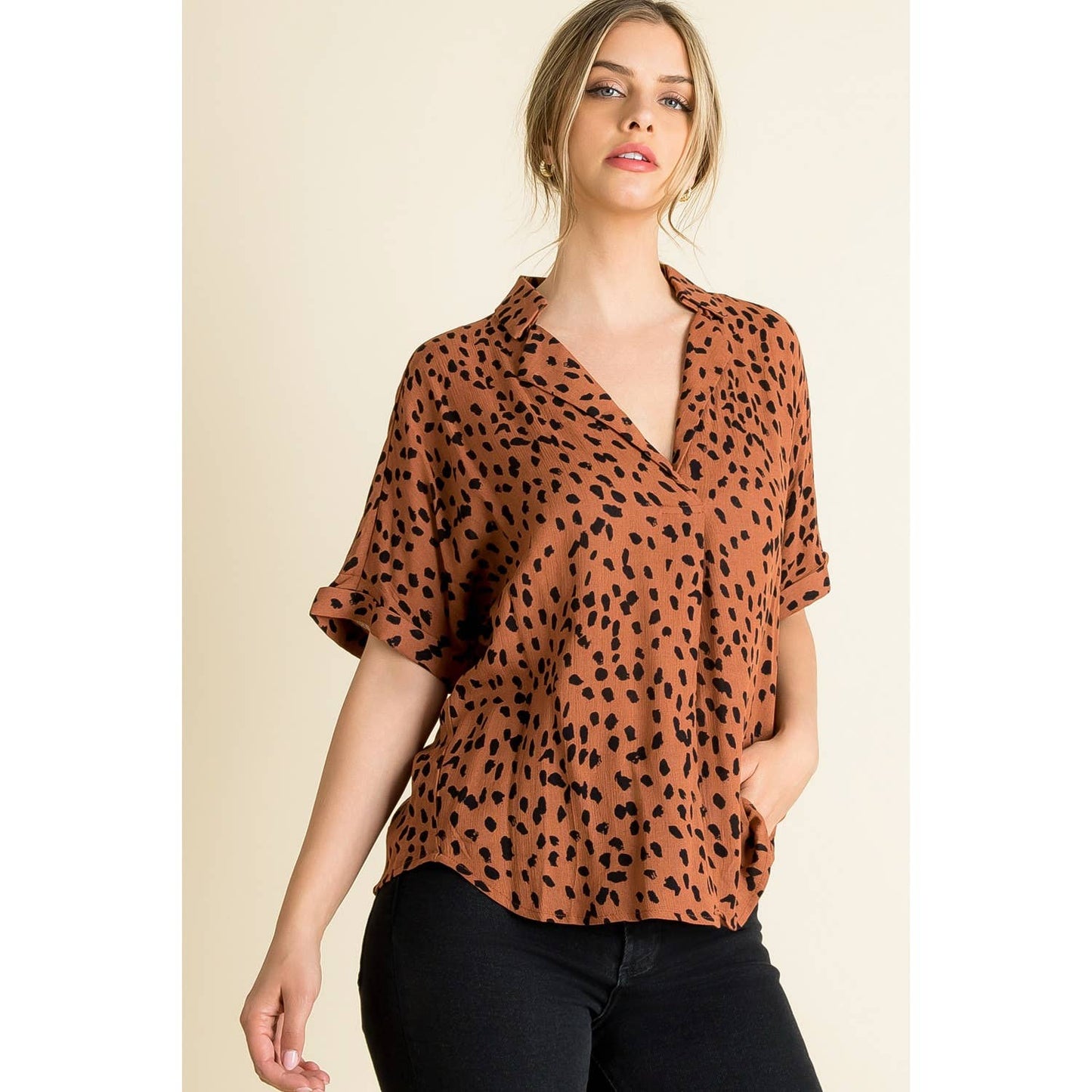 Collared Print Blouse