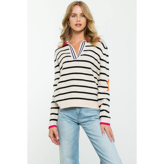 Collared Striped Knit Sweater