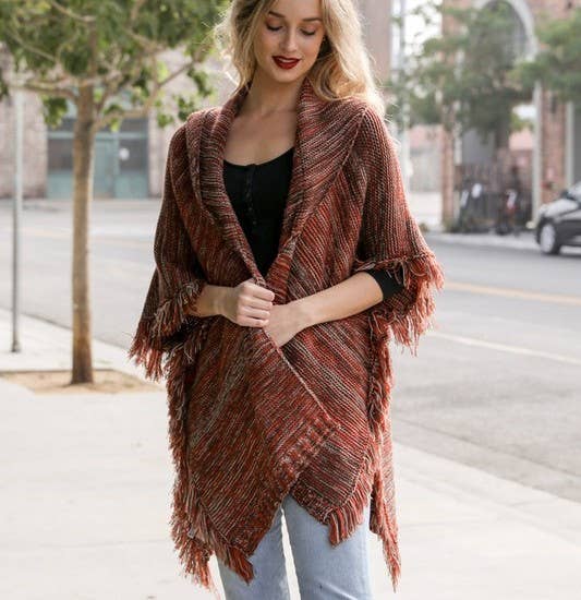 Cozy Marled Knit Collared Ruana – Perfect for Fall & Winter