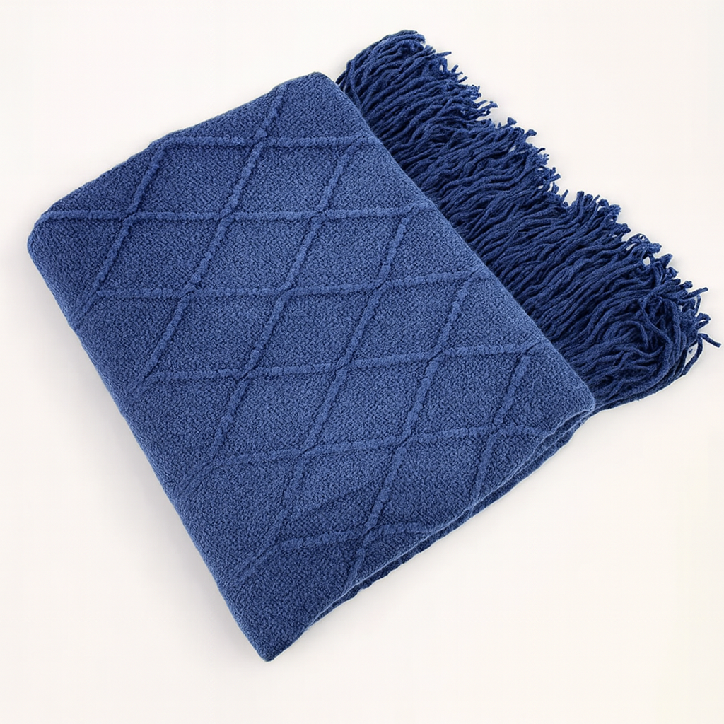 Navy Blue Rhombus Diamond Throw Blanket