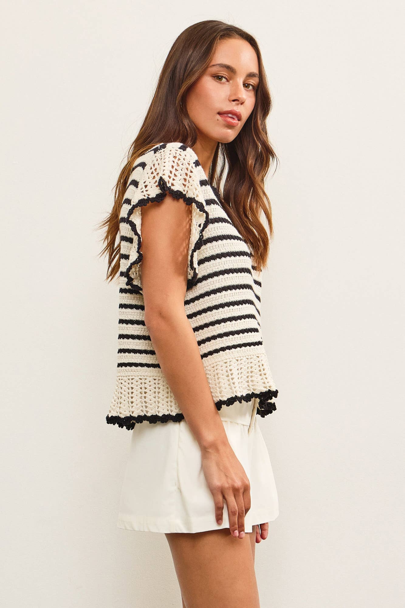 Ruffle Sleeve Striped Sweater Top
