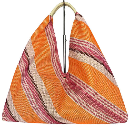 MIGHEOR Italian Orange Stripe Leather & Raffia Shoulder Bag