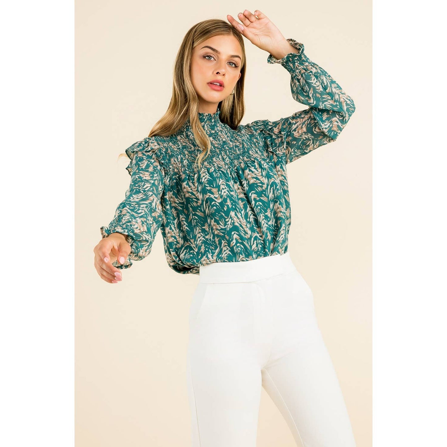 Smocked Print Blouse