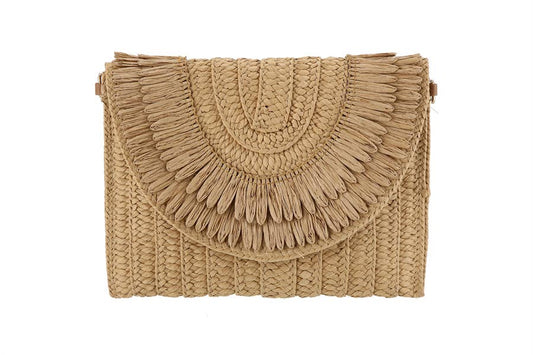Ladies Cross Body Straw Clutch Bag 