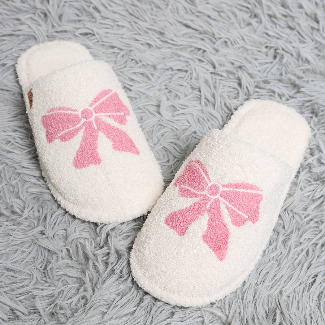 Coquette Ribbon Bow Print Luxury Soft Home Slippers