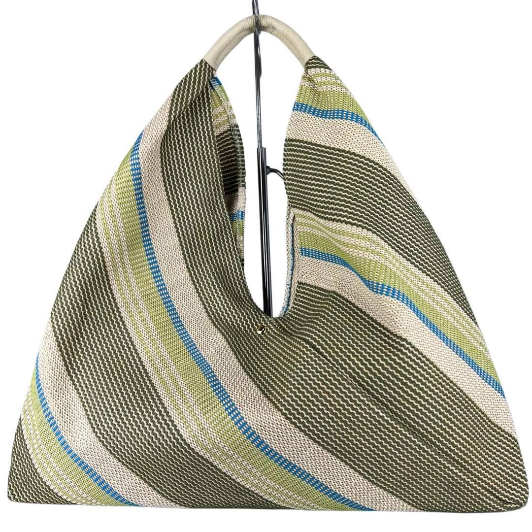 MIGHEO Italian Olive Stripe Leather & Raffia Shoulder Bag