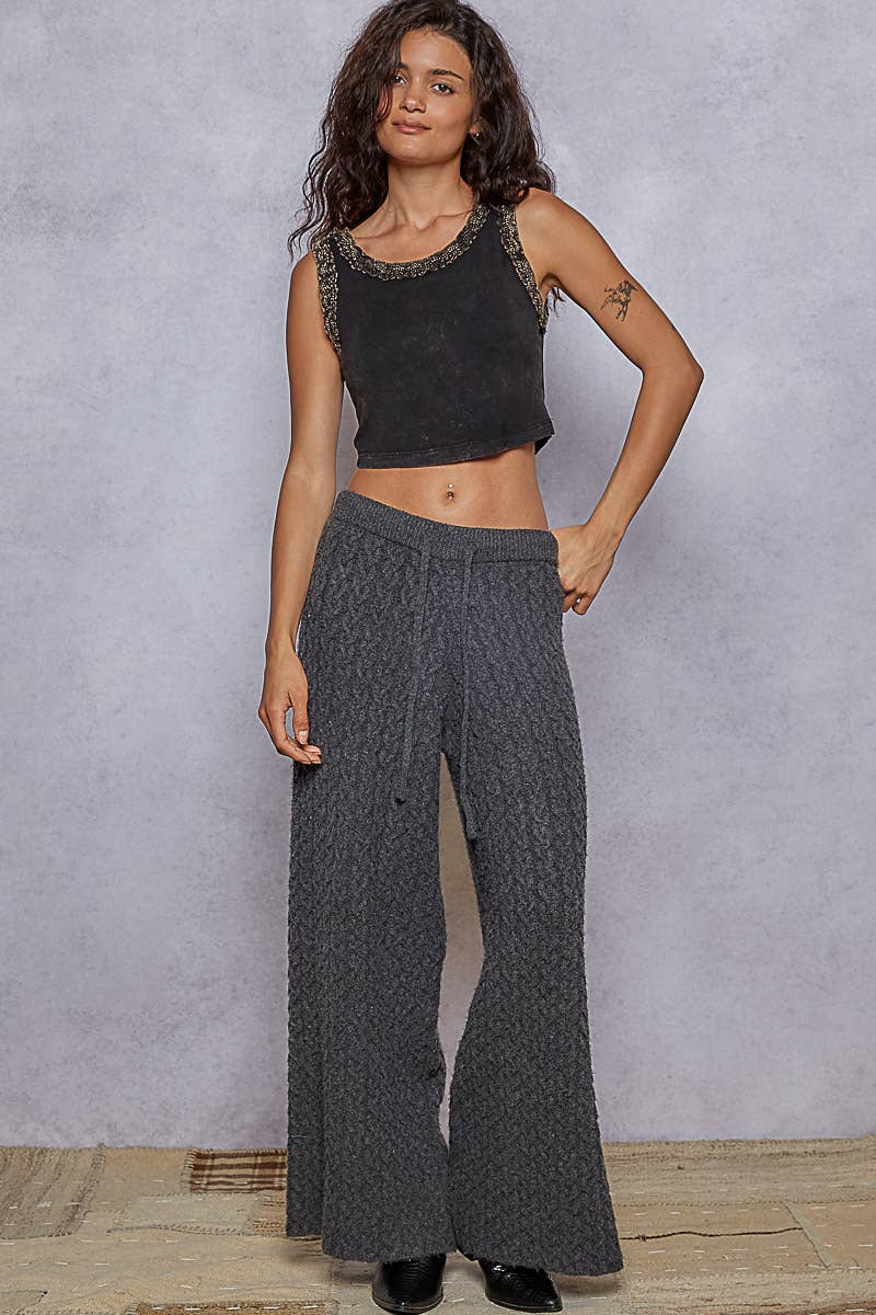 Cable Knit Detail Adjustable Drawstring Sweater Pants