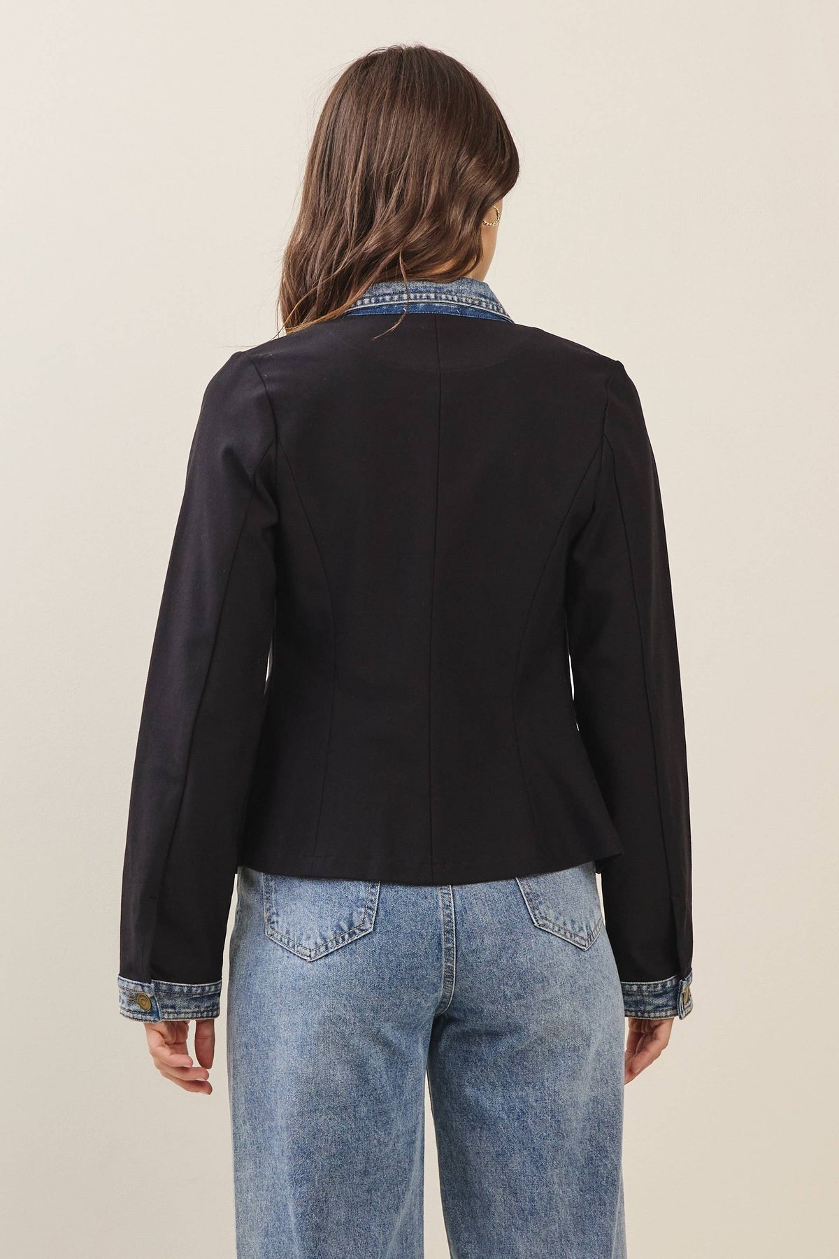 Layered Look Denim Trim Jacket