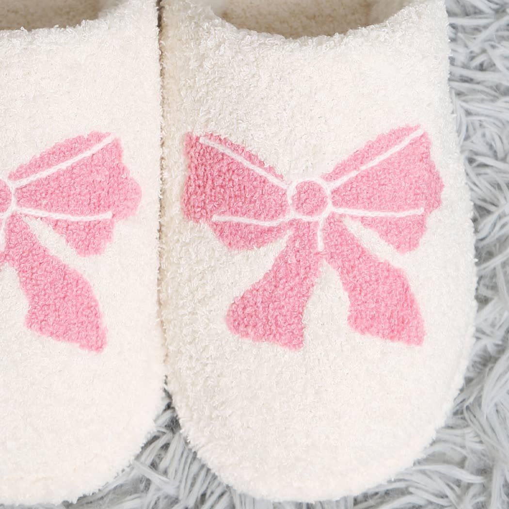 Coquette Ribbon Bow Print Luxury Soft Home Slippers