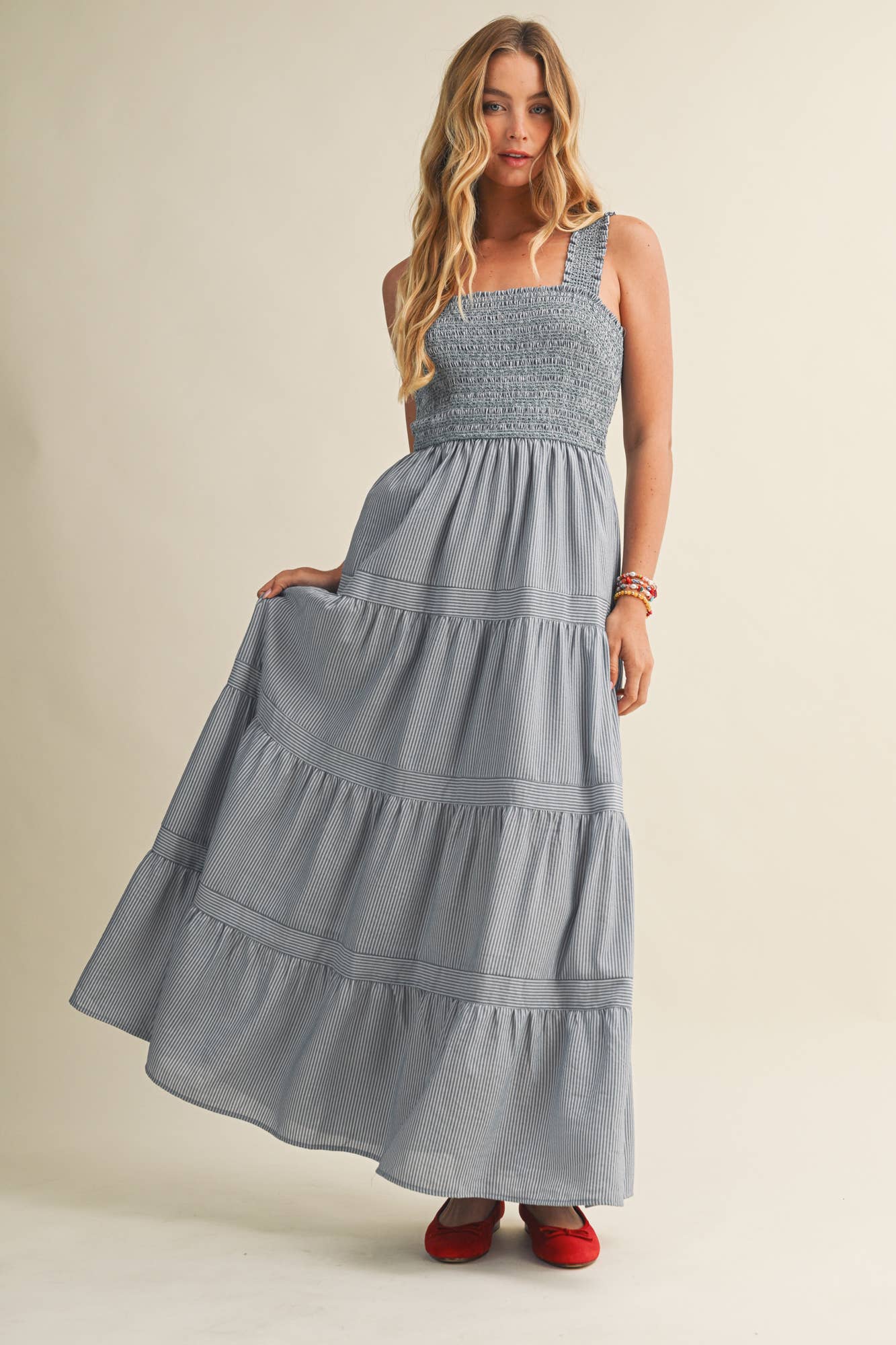 Square Neck Smocked Tiered Maxi Dress