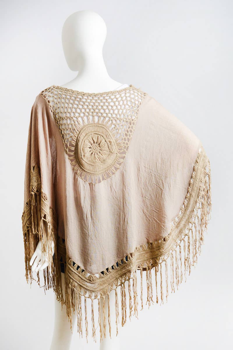 Bohemian Fringe Tassel Kimono with Crochet Medallion 🌿