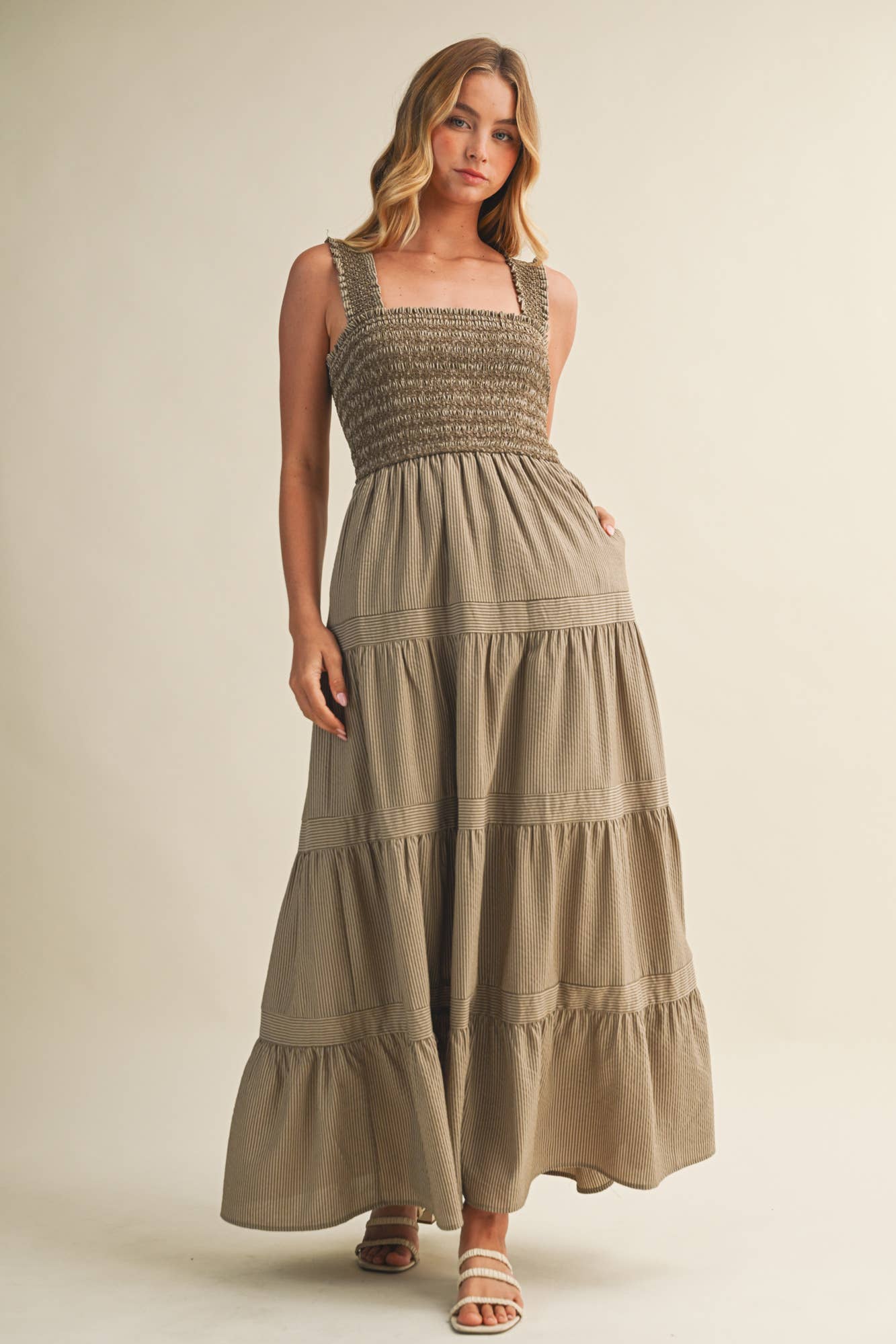 Square Neck Smocked Tiered Maxi Dress