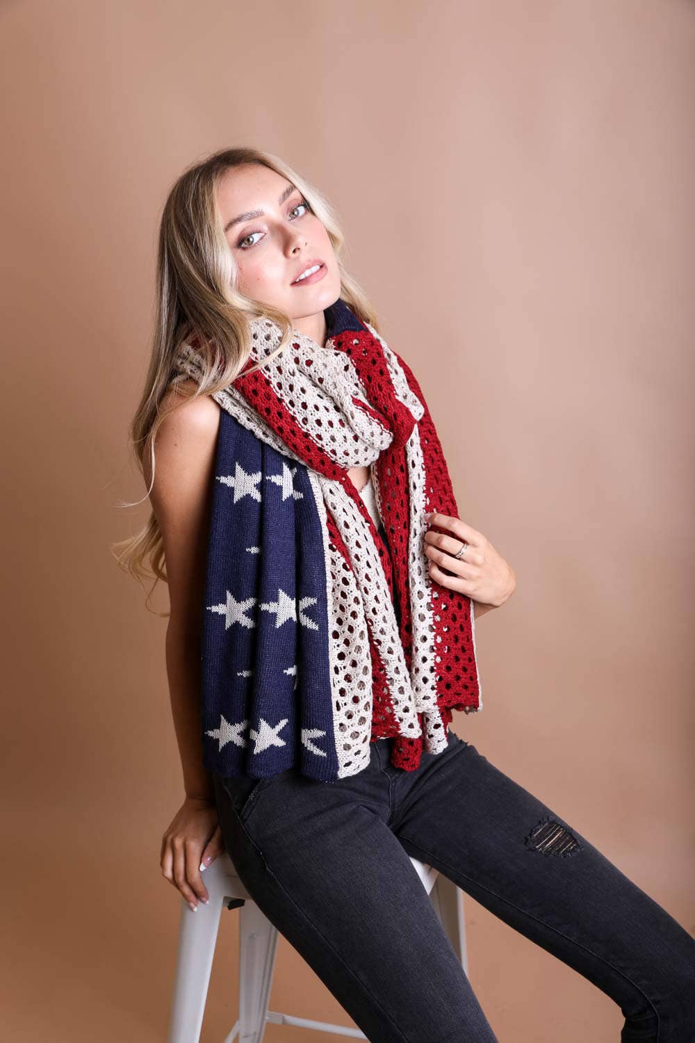 Netted Oversized American Flag Knit Blanket Scarf 🇺🇸
