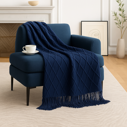 Navy Blue Rhombus Diamond Throw Blanket