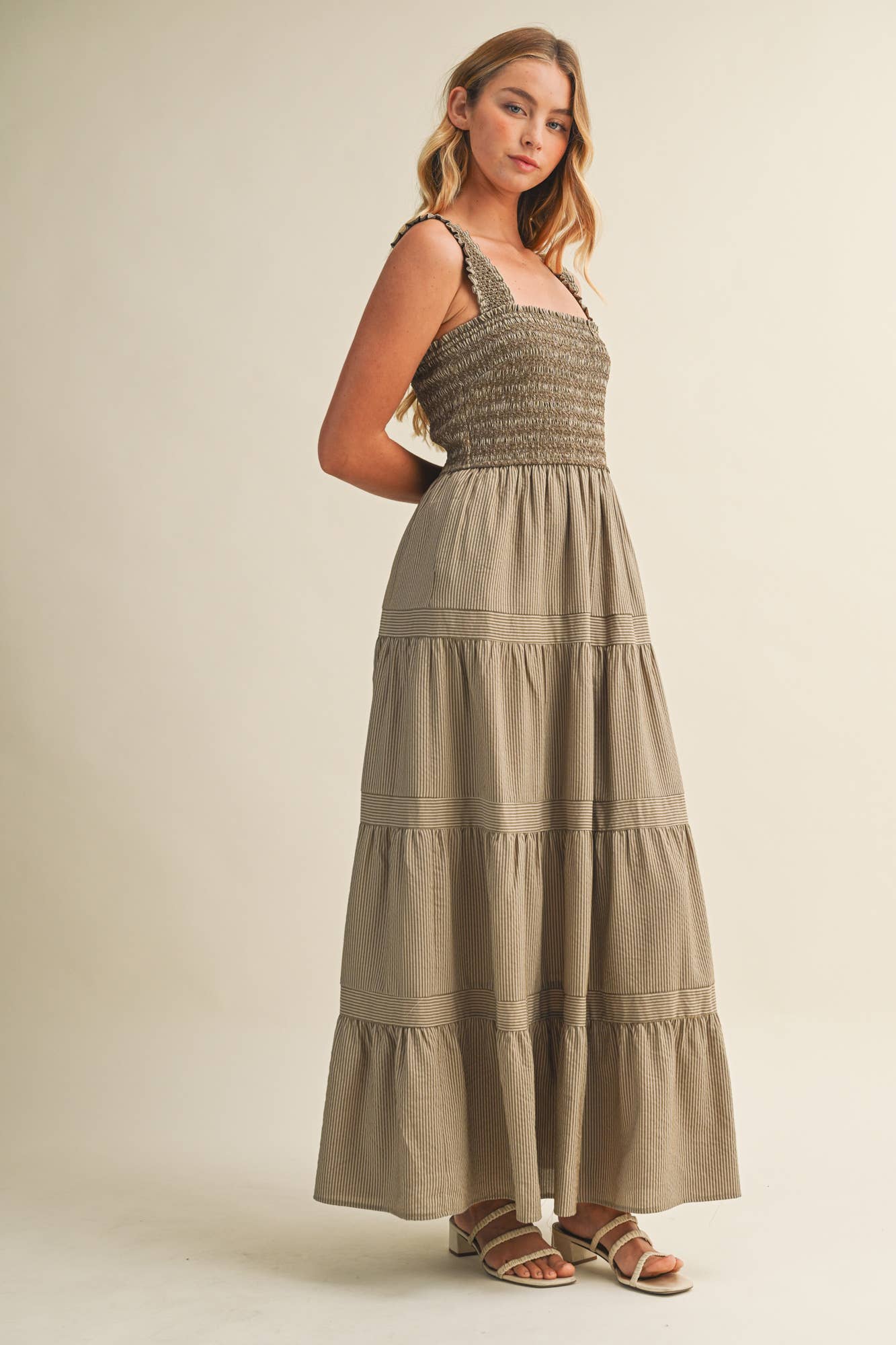 Square Neck Smocked Tiered Maxi Dress