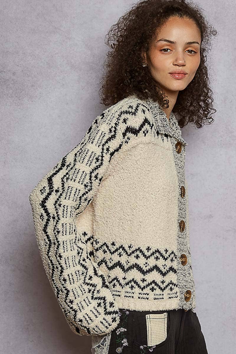 Long sleeve mock neck Aztec Berber sweater cardigan