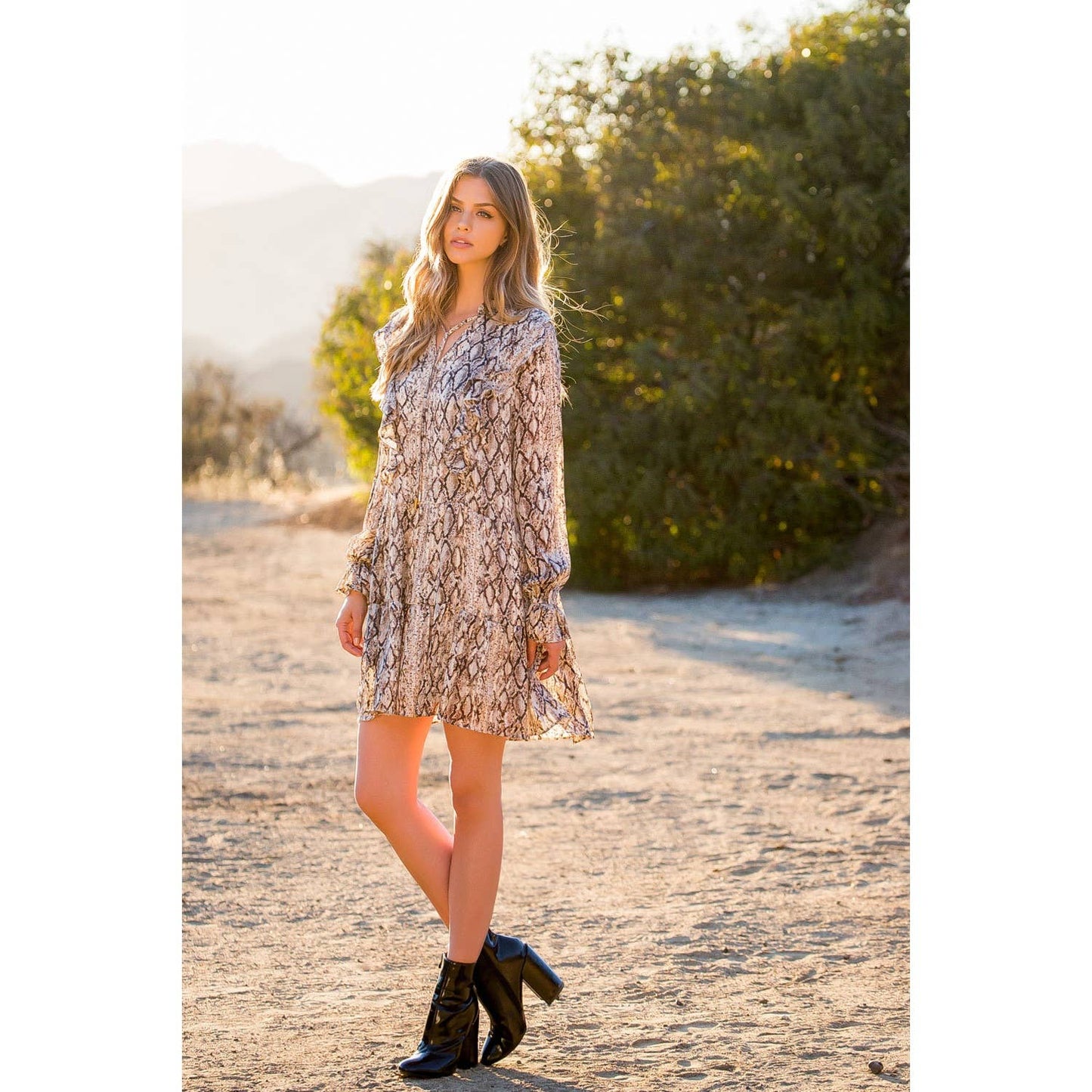 Snake Print Ruffle Dress