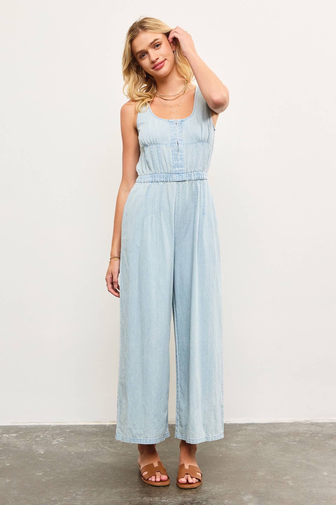 Tied Back Denim Jumpsuit