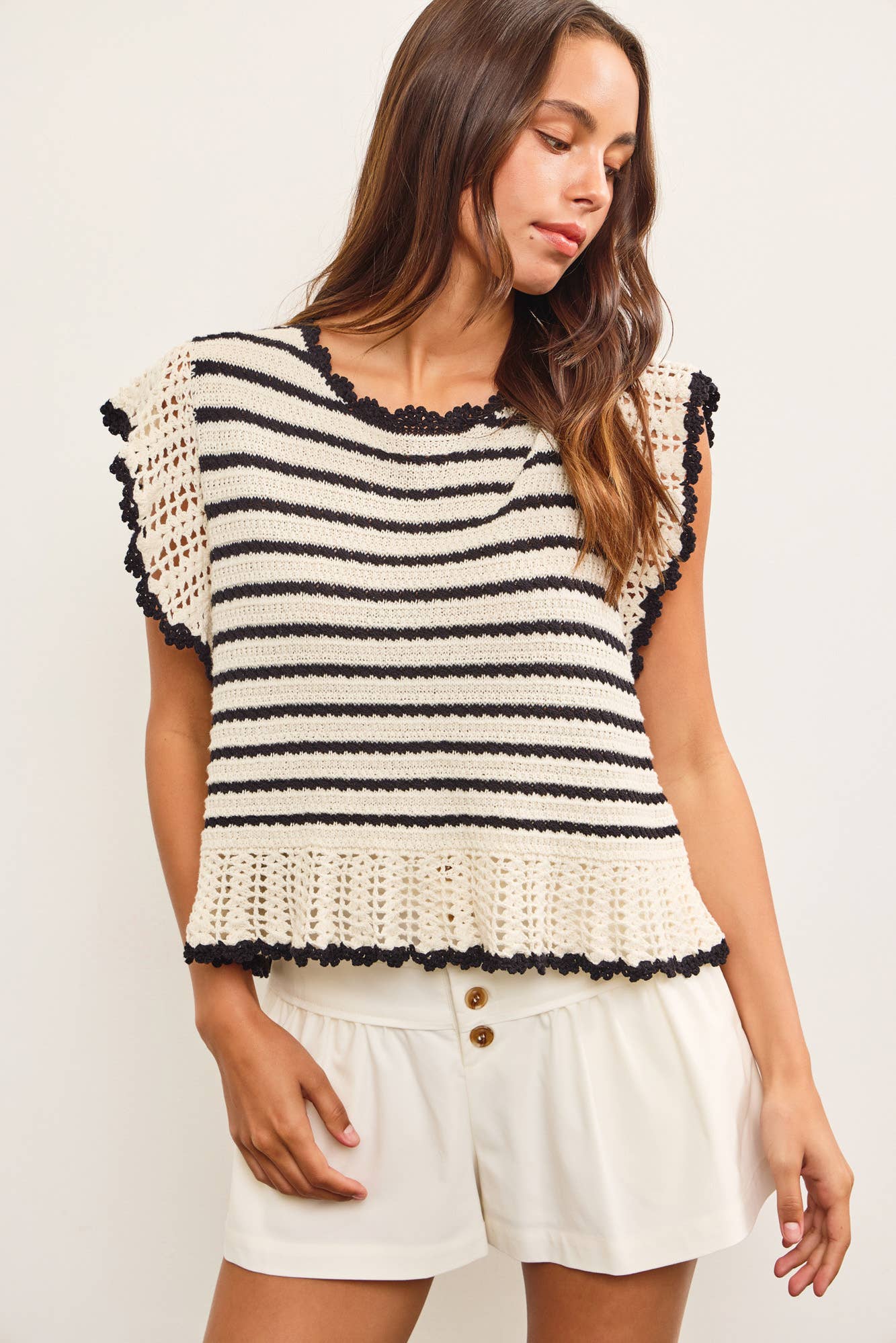 Ruffle Sleeve Striped Sweater Top