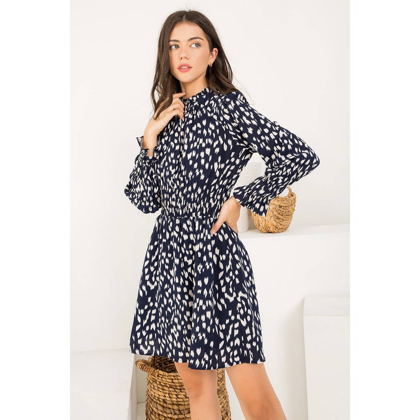 THML Print Smocked Waist Dress