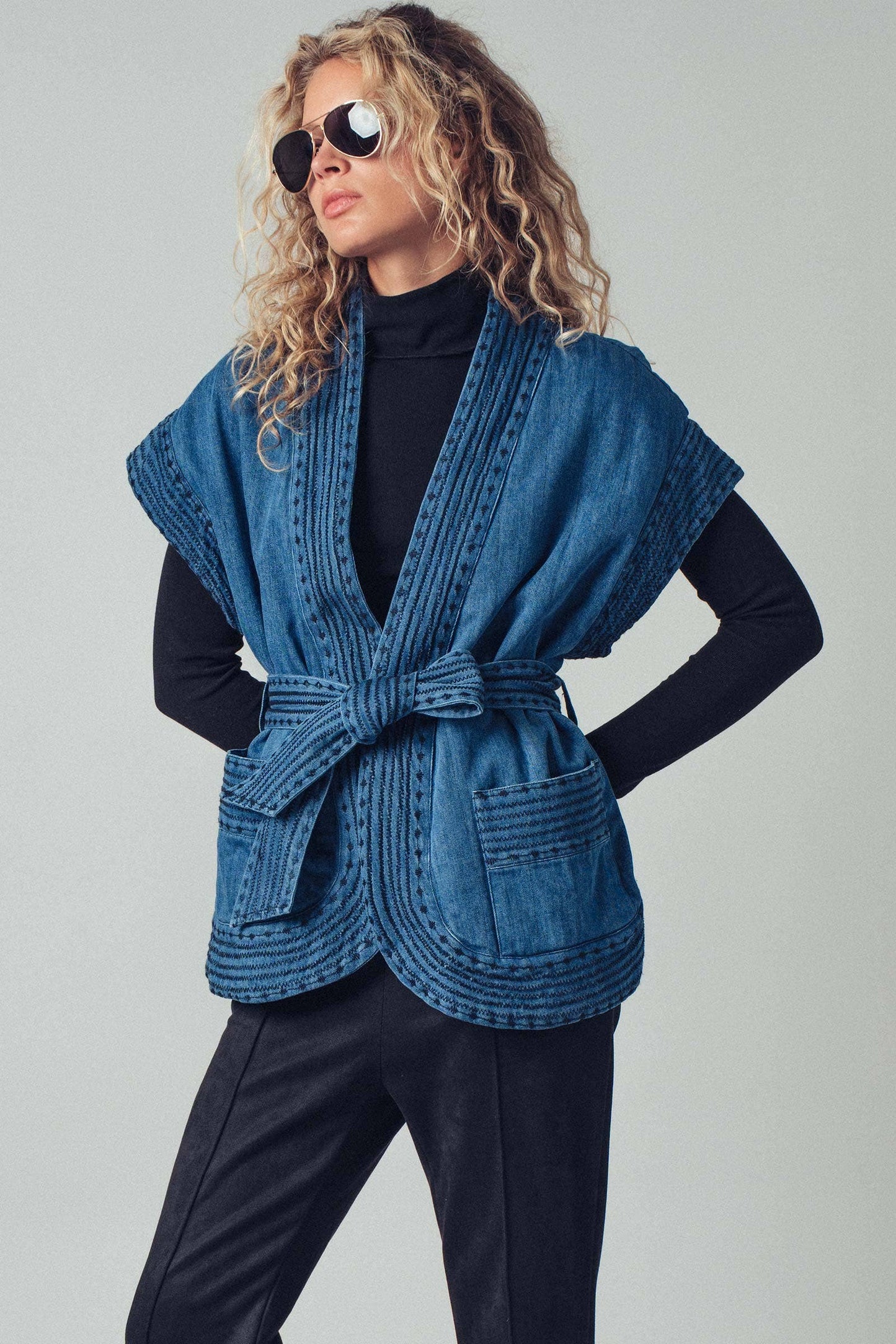Washed Belted Denim Vest