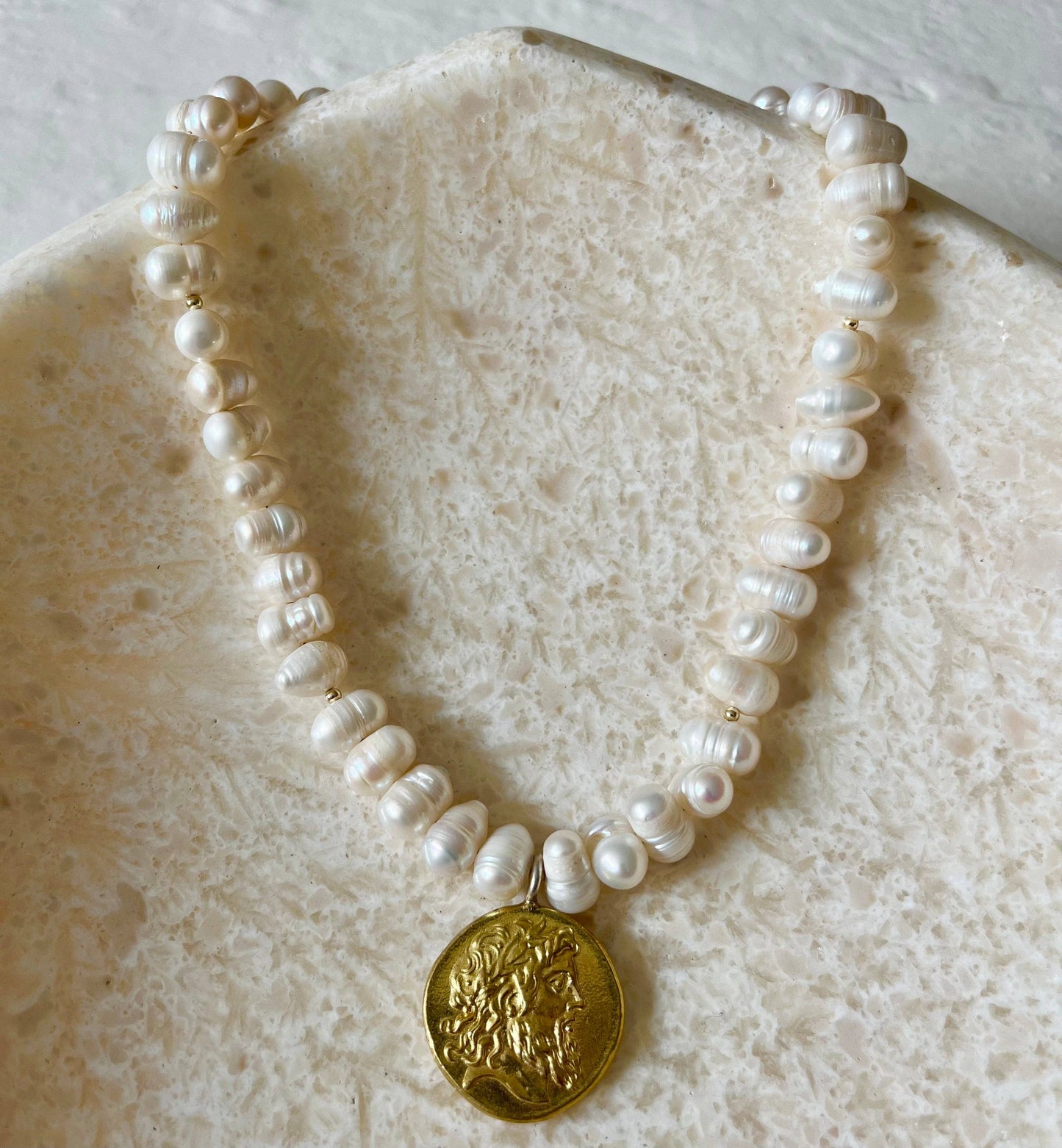 Crema Freshwater Pearl & Gold Filled Vintage Coin Necklace